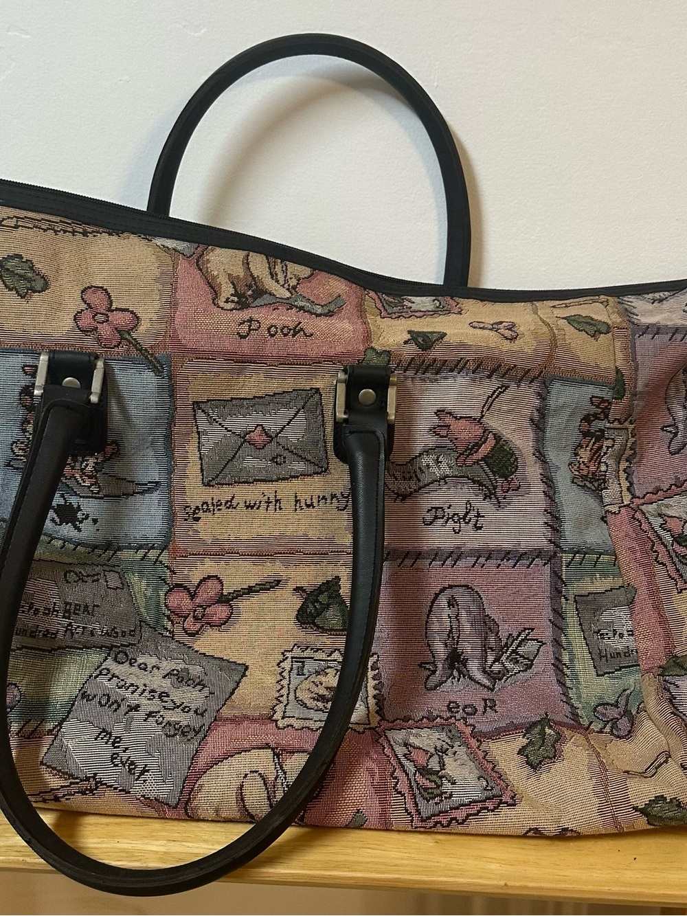 Disney Winnie-the-Pooh Patchwork Tapestry Tote - Pastel Pink Blue Cream